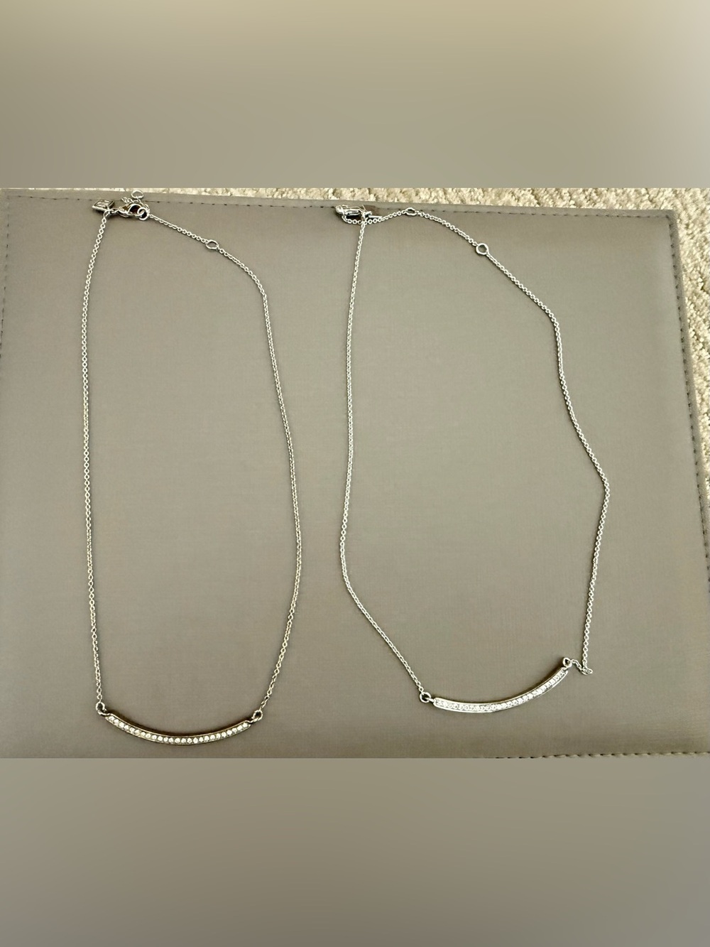 Banana Republic Silver Pavé Curved Bar Necklace Duo
